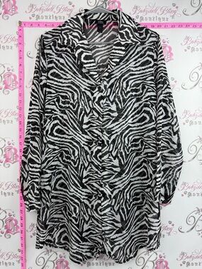 Adonna Zebra-Print Button Down Shirt / blouse / cover up Black, White abstract